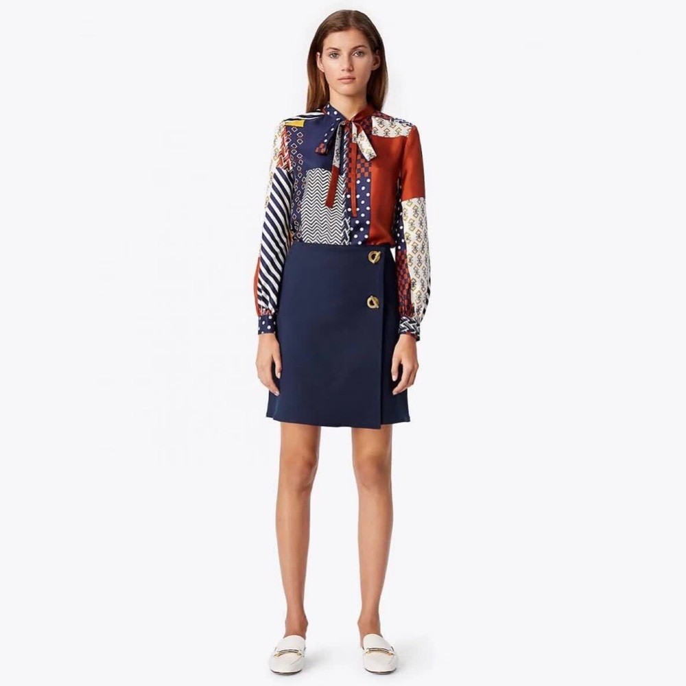 NWT Tory Burch Vivian Patchwork Silk Blouse - Picture 4 of 6